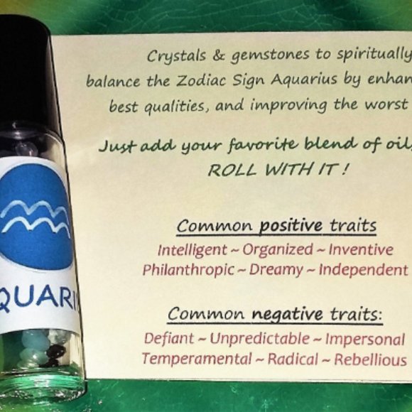 ♒ AQUARIUS Zodiac Gift Set ♒ Roller Bottle + Pocket Crystals + Incense Blend - Picture 5 of 6